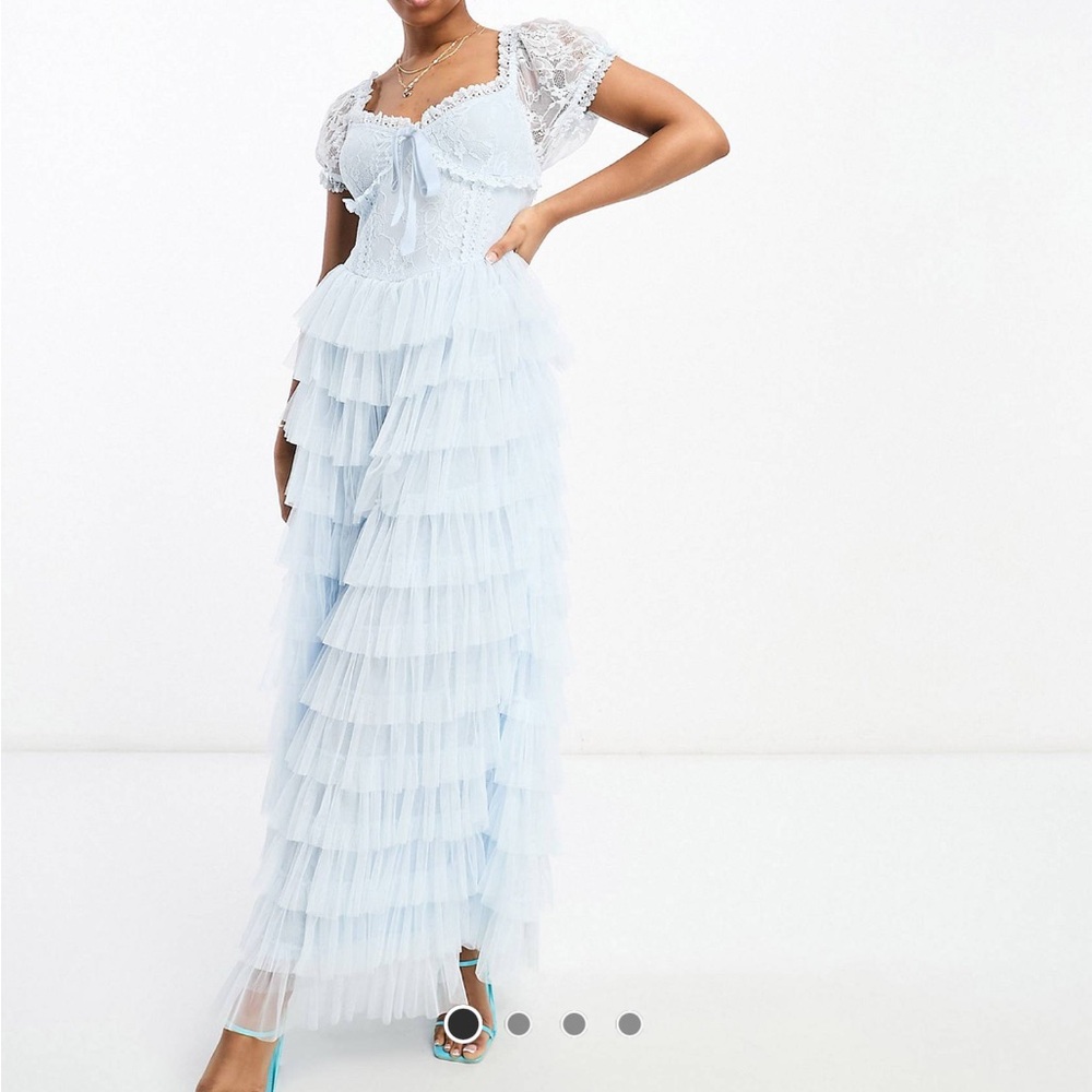 Amy Jane London Sofia Lace tiered maxi dress in light blue